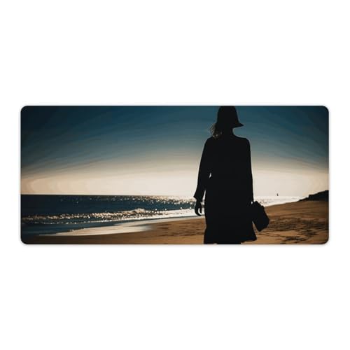 Großes Mauspad, erweitertes Gaming-Mauspad, rutschfeste Unterseite, wasserdichte Schreibtischunterlage mit genähten Kanten, Motiv: Frau am Strand spazieren geht, Tastaturmatte für Zuhause, Büro, 40,6 Großes Mauspad, erweitertes Gaming-Mauspad, rutschfeste Unterseite, wasserdichte Schreibtischunterlage mit genähten Kanten, Motiv: Frau am Strand spazieren geht, Tastaturmatte für Zuhause, Büro, 40,6 von VFMKT