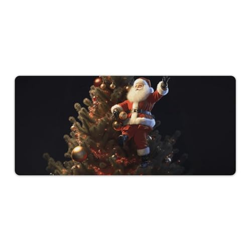 Großes Mauspad, erweitertes Gaming-Mauspad, rutschfeste Unterseite, wasserdichte Schreibtischunterlage mit genähten Kanten, Weihnachtsmann am Weihnachtsbaum, Tastaturmatte für Zuhause, Büro, 40,6 x Großes Mauspad, erweitertes Gaming-Mauspad, rutschfeste Unterseite, wasserdichte Schreibtischunterlage mit genähten Kanten, Weihnachtsmann am Weihnachtsbaum, Tastaturmatte für Zuhause, Büro, 40,6 x von VFMKT