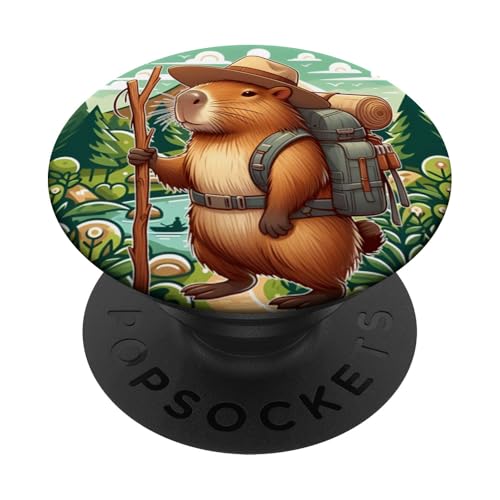 Nature Lover Cute Capybara Explorer mit Gehstock PopSockets Klebender PopGrip Nature Lover Cute Capybara Explorer mit Gehstock PopSockets Klebender PopGrip von VG Productions