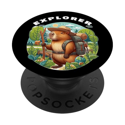 Nature Lover Cute Capybara Explorer mit Gehstock PopSockets Klebender PopGrip Nature Lover Cute Capybara Explorer mit Gehstock PopSockets Klebender PopGrip von VG Productions