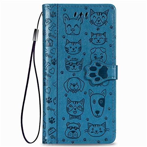 VGANA Handyhülle für Xiaomi 14T Pro, Leder Brieftasche Flip-Schutzhülle [Kartenhalter], Katze und Hund - PU-Leder mit Magnetverschluss für Xiaomi 14T Pro. Blau von VGANA