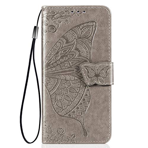 VGANA Hülle Kompatibel für Honor 200 Smart, Brieftasche Handyhülle Schmetterling Schönes Muster mit Magnetverschluss und Bracket Funktion. Grau von VGANA