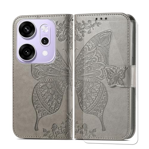 VGANA Hülle Kompatibel für Oppo Reno14 Pro, Brieftasche Handyhülle mit 1 Pack Bildschirmschutz Schmetterling Schönes Muster mit Magnetverschluss. Grau VGANA Hülle Kompatibel für Oppo Reno14 Pro, Brieftasche Handyhülle mit 1 Pack Bildschirmschutz Schmetterling Schönes Muster mit Magnetverschluss. Grau von VGANA