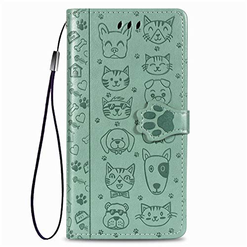 VGANA Hülle Kompatibel für Realme C31, Katzen und Hundeserie Muster Niedlich geprägt Leder Brieftasche Handyhülle. Grün von VGANA