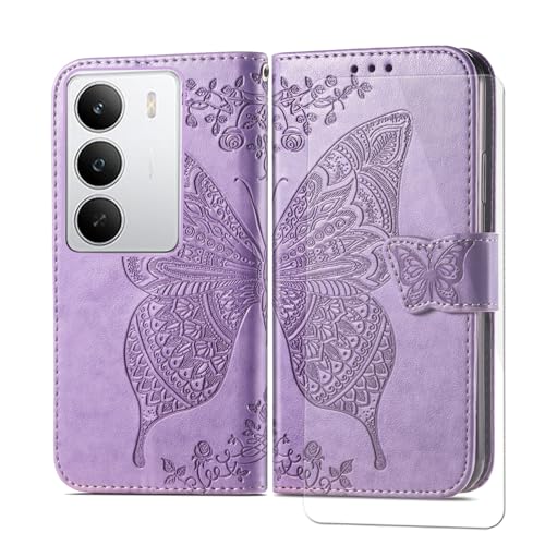 VGANA Hülle Kompatibel für Realmle C75, Brieftasche Handyhülle mit 1 Pack Bildschirmschutz Schmetterling Schönes Muster mit Magnetverschluss. Lila von VGANA