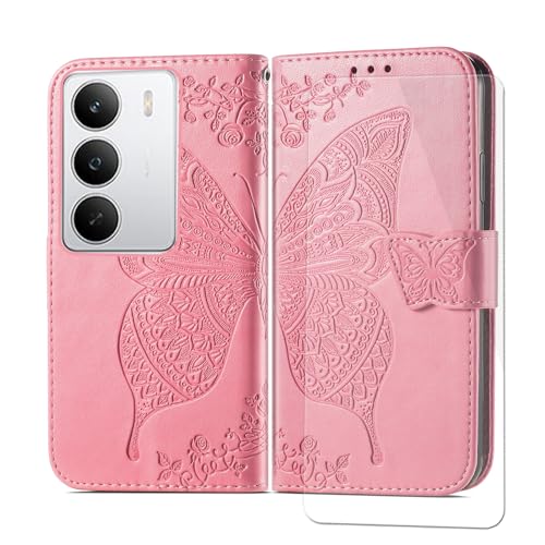 VGANA Hülle Kompatibel für Realmle C75, Brieftasche Handyhülle mit 1 Pack Bildschirmschutz Schmetterling Schönes Muster mit Magnetverschluss. Rosa von VGANA