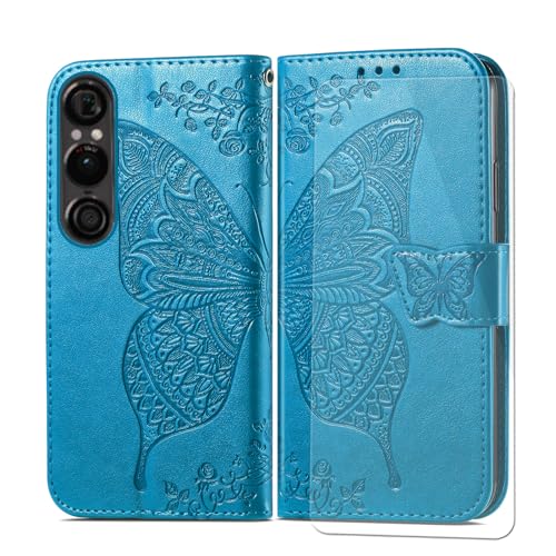 VGANA Hülle Kompatibel für Sony Xperia 1 Vll 5G, Brieftasche Handyhülle mit 1 Pack Bildschirmschutz Schmetterling Schönes Muster mit Magnetverschluss. Blau VGANA Hülle Kompatibel für Sony Xperia 1 Vll 5G, Brieftasche Handyhülle mit 1 Pack Bildschirmschutz Schmetterling Schönes Muster mit Magnetverschluss. Blau von VGANA