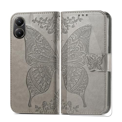 VGANA Hülle Kompatibel für Xiaomi Poco X7 Pro, Brieftasche Handyhülle mit 1 Pack Bildschirmschutz Schmetterling Schönes Muster mit Magnetverschluss. Grau von VGANA