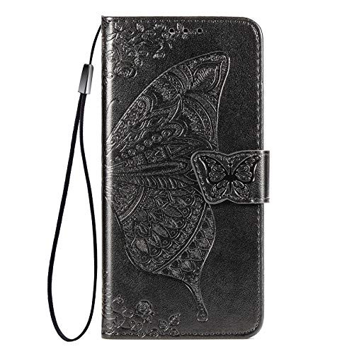 VGANA Hülle Kompatibel für ZTE Blade V60 Vita, Brieftasche Handyhülle Schmetterling Schönes Muster mit Magnetverschluss und Bracket Funktion. Schwarz von VGANA