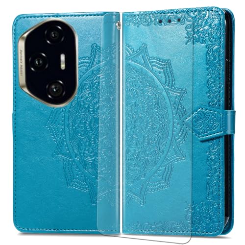 VGANA Hülle für Honor 400 Pro, Premium PU Leder Klapphülle Brieftasche Lederhülle Elegante Relief mit 3 Kartenschlitz Handyhülle. Blau von VGANA