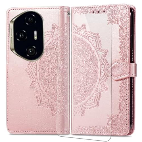 VGANA Hülle für Honor 400 Pro, Premium PU Leder Klapphülle Brieftasche Lederhülle Elegante Relief mit 3 Kartenschlitz Handyhülle. Rosa von VGANA
