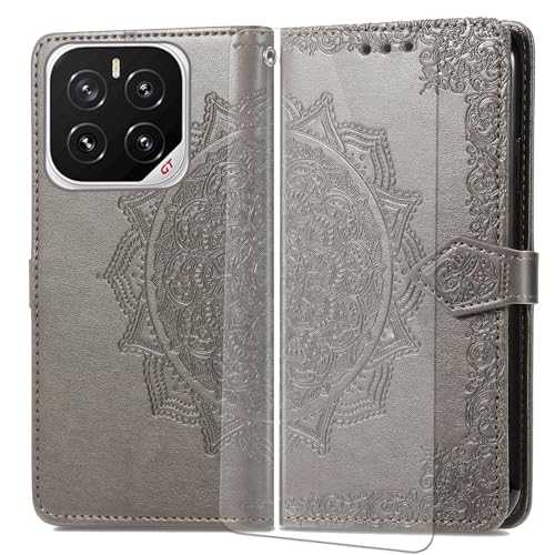 VGANA Hülle für Honor GT Pro, Premium PU Leder Klapphülle Brieftasche Lederhülle Elegante Relief mit 3 Kartenschlitz Handyhülle. Grau von VGANA