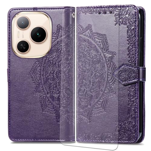 VGANA Hülle für Honor Power, Premium PU Leder Klapphülle Brieftasche Lederhülle Elegante Relief mit 3 Kartenschlitz Handyhülle. Lila von VGANA