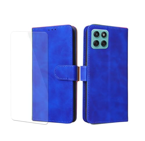 VGANA Hülle für Motorola Edge 60, 1 Pack Bildschirmschutz und Brieftasche Handyhülle PU Lederbezug Einfache Mode Muster Buchstil Telefon Shell. Blau von VGANA