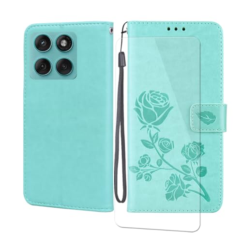 VGANA Hülle für Motorola Edge 60 Fusion, Brieftasche Handyhülle und Panzer Schutz Glas Elegante Rose [Ständer] Flip Tasche Klapphülle. Grün von VGANA