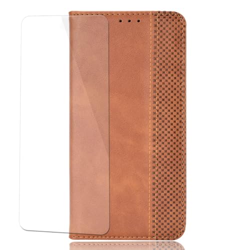 VGANA Hülle für Vivo Y19, [1 Pack -Bildschirmschutz] Brieftasche Handyhülle Retro Muster mit Magnetverschluss Schutzhülle. Brown von VGANA