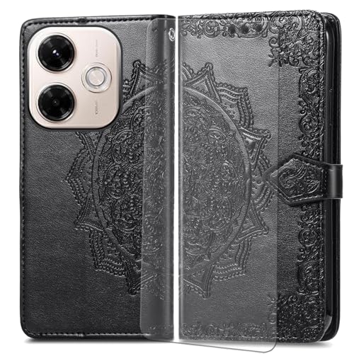 VGANA Hülle für Xiaomi 15, Premium PU Leder Klapphülle Brieftasche Lederhülle Elegante Relief mit 3 Kartenschlitz Handyhülle. Schwarz von VGANA