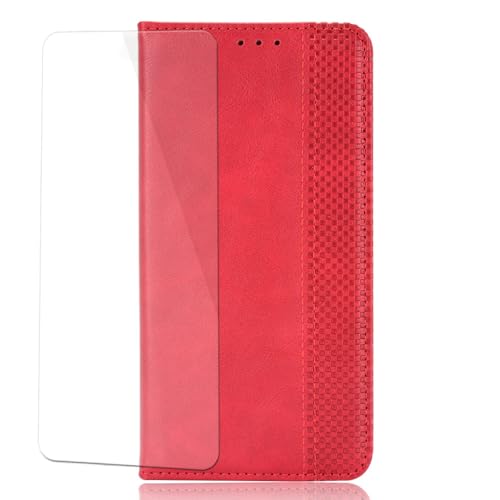 VGANA Hülle für Xiaomi Poco C71, [1 Pack -Bildschirmschutz] Brieftasche Handyhülle Retro Muster mit Magnetverschluss Schutzhülle. Red von VGANA