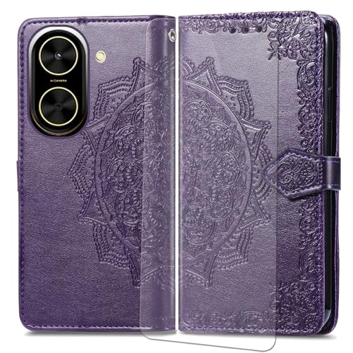 VGANA Hülle für Xiaomi Poco C71, Premium PU Leder Klapphülle Brieftasche Lederhülle Elegante Relief mit 3 Kartenschlitz Handyhülle. Lila von VGANA
