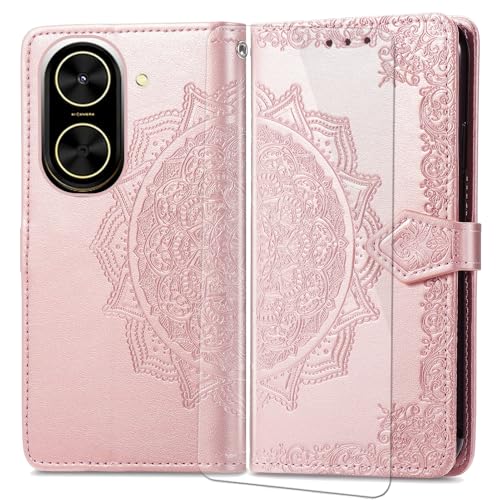 VGANA Hülle für Xiaomi Poco C71, Premium PU Leder Klapphülle Brieftasche Lederhülle Elegante Relief mit 3 Kartenschlitz Handyhülle. Rosa von VGANA