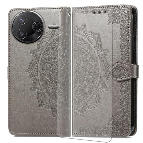 VGANA Hülle für Xiaomi Poco F7 Pro, Premium PU Leder Klapphülle Brieftasche Lederhülle Elegante Relief mit 3 Kartenschlitz Handyhülle. Grau von VGANA