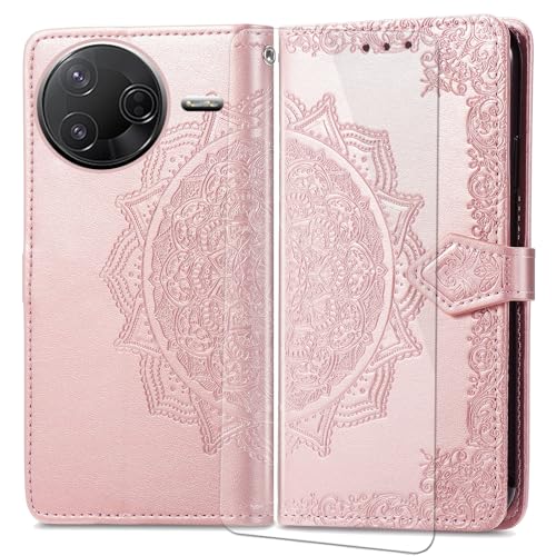 VGANA Hülle für Xiaomi Poco F7 Pro, Premium PU Leder Klapphülle Brieftasche Lederhülle Elegante Relief mit 3 Kartenschlitz Handyhülle. Rosa von VGANA