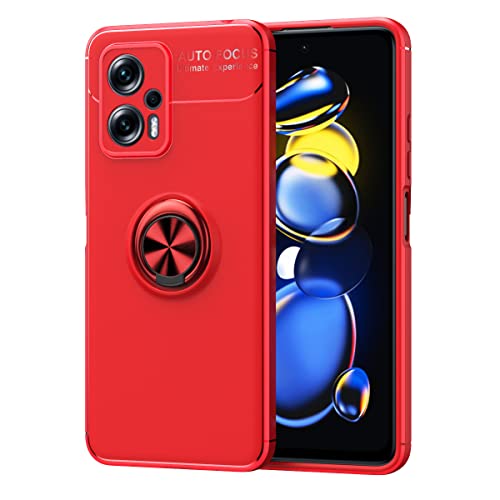 VGANA Hülle für Xiaomi Poco M6 Pro, Ultraflache und Stilvolle Silikon Handyhülle, Magnetische Fahrzeugtelefonhülle Mit Um 360 ° Drehbarem Ring. Rot+Rot von VGANA