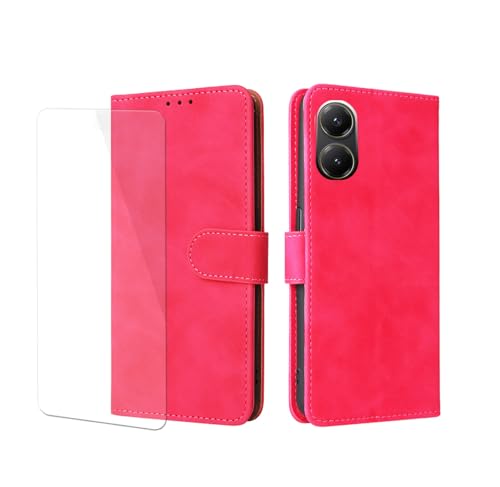 VGANA Hülle für Xiaomi Poco X7 Pro, 1 Pack Bildschirmschutz und Brieftasche Handyhülle PU Lederbezug Einfache Mode Muster Buchstil Telefon Shell. Rot von VGANA