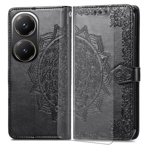 VGANA Hülle für Xiaomi Poco X7 Pro, Premium PU Leder Klapphülle Brieftasche Lederhülle Elegante Relief mit 3 Kartenschlitz Handyhülle. Schwarz von VGANA