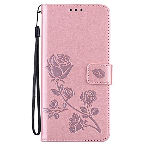 VGANA Hülle für Xiaomi Redmi 12, Elegante Rose Reliefdruck Premium Leder Flexible TPU Inner Flip Cover. Rosa von VGANA