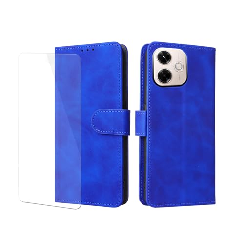 VGANA Hülle für Xiaomi Redmi 13x, 1 Pack Bildschirmschutz und Brieftasche Handyhülle PU Lederbezug Einfache Mode Muster Buchstil Telefon Shell. Blau von VGANA