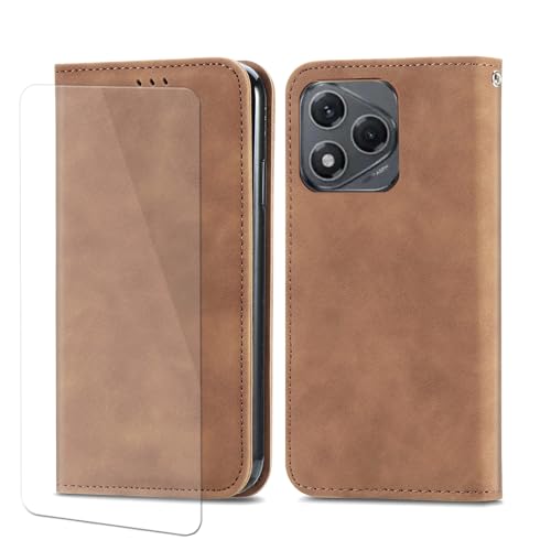 VGANA für Honor 400 Lite Hülle, PU-Leder Flip Cover mit Magnetverschluss [Kartenhalter] [1x Bildschirmschutzfolie] Buchstyle Handyhülle. Braun von VGANA