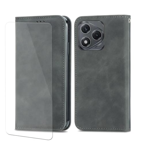 VGANA für Honor 400 Lite Hülle, PU-Leder Flip Cover mit Magnetverschluss [Kartenhalter] [1x Bildschirmschutzfolie] Buchstyle Handyhülle. Grau von VGANA
