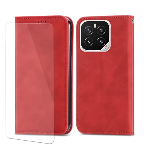 VGANA für Honor GT Pro Hülle, PU-Leder Flip Cover mit Magnetverschluss [Kartenhalter] [1x Bildschirmschutzfolie] Buchstyle Handyhülle. Rot von VGANA