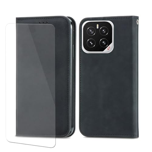 VGANA für Honor GT Pro Hülle, PU-Leder Flip Cover mit Magnetverschluss [Kartenhalter] [1x Bildschirmschutzfolie] Buchstyle Handyhülle. Schwarz von VGANA
