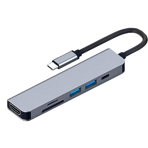 VGE USB-C-Hub 4K HDMI, 6-in-1 USB-C-Multiport-USB-C-Adapter mit 4K-HDMI-Ausgang, 100 W PD, USB 2.0, USB 3.0, SD/TF-Kartenleser, kompatibel mit Laptops und anderen Typ-C-Geräten von VGE
