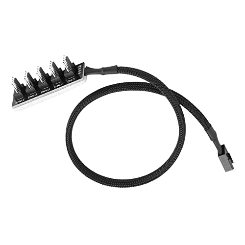 Lüfter-Hub-Splitter, 4-poliger 5-Port-Lüfter-Hub, PWM, CPU-Lüfter-Splitter, Hub-Adapter, Geflochtenes Kabel, 1 Buchse auf 5 Stecker, Kompatibel mit CPU- oder Gehäuselüftern von VGEBY