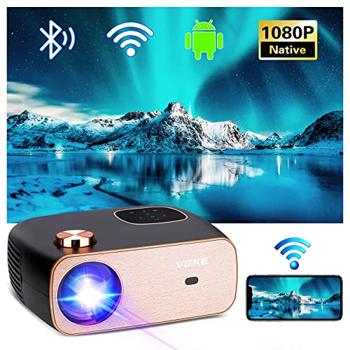 VGKE T82 Mini Beamer, 12000 Lumen 340 ANSI, Full HD 1080P Beamer, WiFi Bluetooth Andorid Projektor mit Touchscreen-Tasten,120 Zoll Heimkino Projektor für Smartphone, Laptop, TV-Stick, PS4 von VGKE