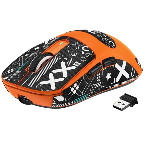 VGN GAMEPOWER Attack Shark X3 Superlight Kabellose Gaming-Maus, 49g Ultraleicht Esports Mouse, 26000DPI, PixArt PAW3395 Sensor, 2.4G/BT/Kabelgebunden, G502, Griptape-Set, Bis zu 200 Std. Akku, Orange von VGN GAMEPOWER