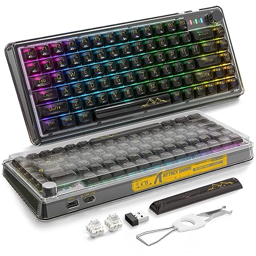 VGN GAMEPOWER K75 PRO 75% Mechanische Tastatur mit Knopf und Transparenter Keycap,Dichtungsmontierte TKL 82-Tasten Hot-Swap Tastatur,Unterstützung QMK/VIA,2.4 GHz/BT5.0/USB-C Verkabelt,RGB,für Win/Mac von VGN GAMEPOWER