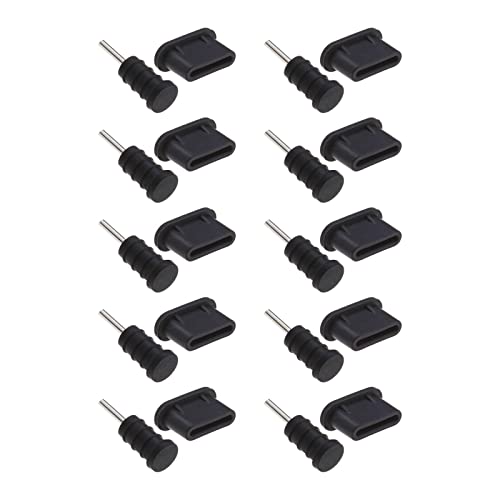 VGOL 10 Paar Type-C Staubschutz für Smartphone mit Staubschutz für Type-C und 3,5-mm-Klinkenstecker, Schwarz von VGOL