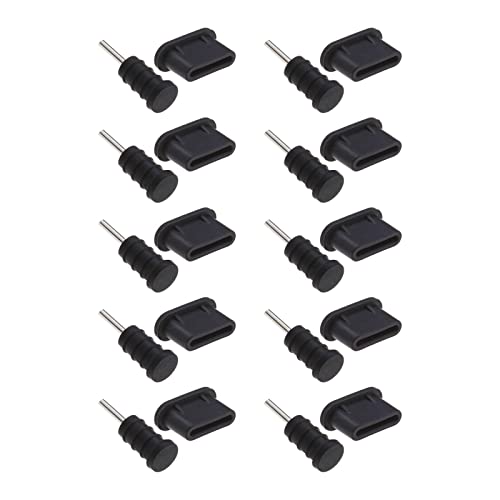 VGOL Staubschutzstecker Typ C und Kopfhöreranschluss, 3,5 mm, Gummi, USB-C-Staubstecker, schwarz, für alle Typ-C-Android-Geräte, 10 Stück von VGOL