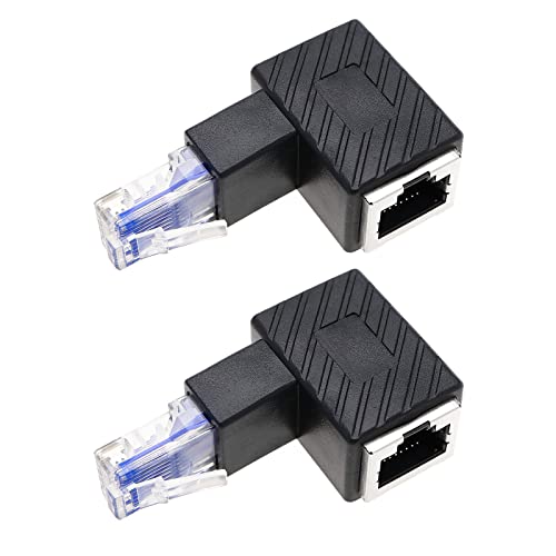 VGOL 2 Stück RJ45 Ethernet Adapter 90 Grad RJ45 Stecker auf RJ45 Buchse Adapter Ellenbogen Stecker kompatibel mit Cat5e/Cat6 Standards RJ45 Kabel nach unten Winkel von VGOL