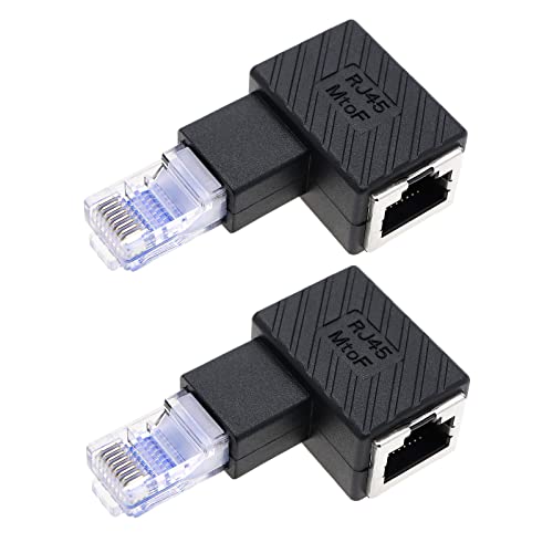 VGOL 2 Stück RJ45 Ethernet Adapter 90 Grad Winkelstecker RJ45 Männlich auf RJ45 Weiblich Konverter Kompatibel mit Cat5e/Cat6 Standards RJ45 Kabel, Winkel nach Links von VGOL