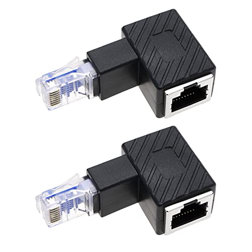 VGOL 2 Stück RJ45 Ethernet Adapter 90 Grad Winkelstecker RJ45 Männlich auf RJ45 Weiblich Konverter Kompatibel mit Cat5e/Cat6 Standards RJ45 Kabel, Winkel nach Oben von VGOL