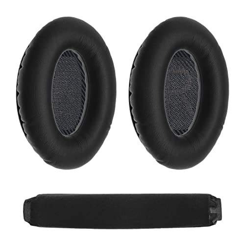 VGOL Ersatz-Ohrpolster für Kopfhörer mit Kopfbügel, aus Proteinleder, kompatibel mit Bo-se QC35 QC35ll Kopfhörer, Schwarz, 1 Paar von VGOL