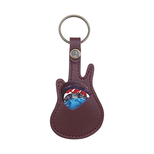 VGOL Gitarren-Pick-Halter Leder Schlüsselanhänger mit 5 Plektren Mini Gitarrenform Plektren Schlüsselanhänger Schlüsselanhänger für Gitarrenliebhaber Männer Frauen Kaffee Farbe von VGOL