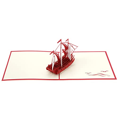 VGOL Segelboot-Pop-Up-Karte, 3D-Hochschiff-Grußkarte mit Umschlag für Abschluss, Glückwunsch, Valentinstag, Geburtstag, Jahrestag, 15 x 15 cm, Rot von VGOL