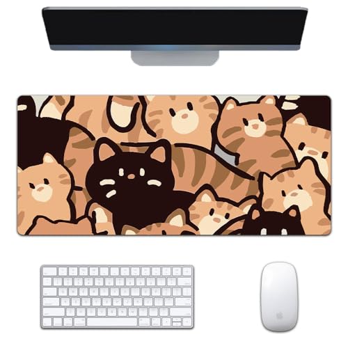 Gaming-Mauspad mit Katze, Handwerk, XL (30 x 80 cm), erweitertes großes Mauspad, Schreibtischunterlage, genähte Kanten, rutschfeste Gummiunterseite, Tastaturunterlage (80 x 30 cm) (22) von VGUEMVGW