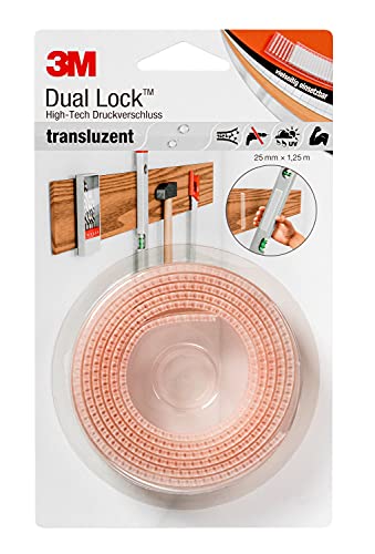 3M Dual Lock SJ3560, wiederlösbares Kletthaftband, starke Belastbarkeit, Für Innen- und Außeneinsatz - Metall, Glas, Kunststoffe (ABS, Acrylat…) - 25mm x 1,25m, Transluzent, Dicke: 5.7mm (1-er Pack) von VHB